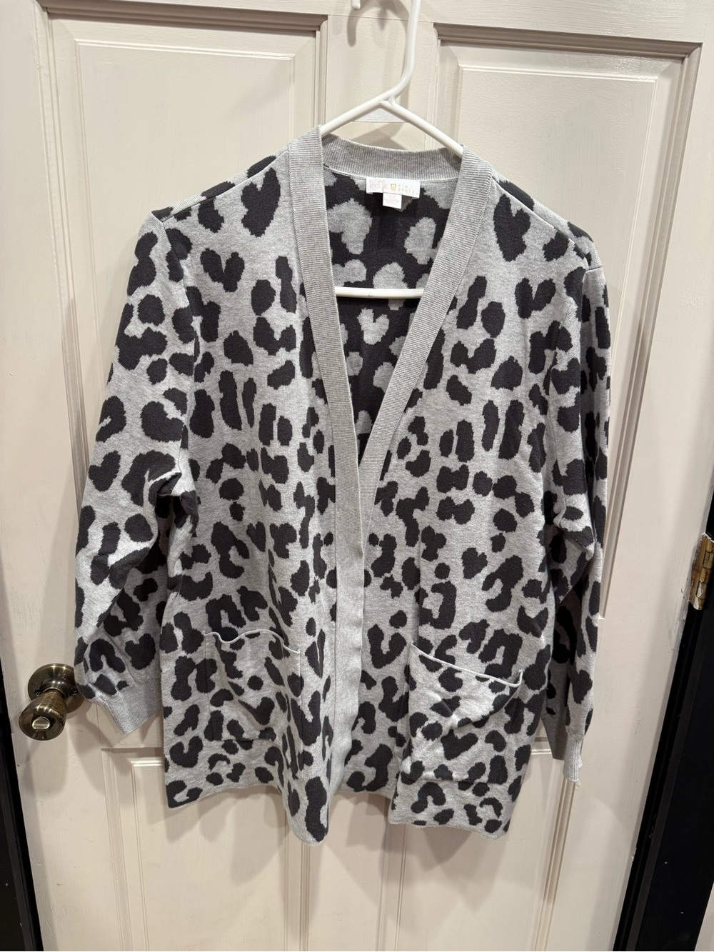 Belle by Kim Gravel Gray and Black Leopard Open Cardigan